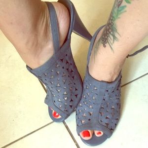 Fiona Women’s Blue Suede Slingback Peep toe heels